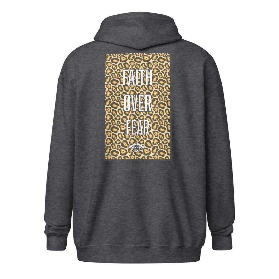 Faith Over Fear Cheetah Print Unisex heavy blend zip hoodie